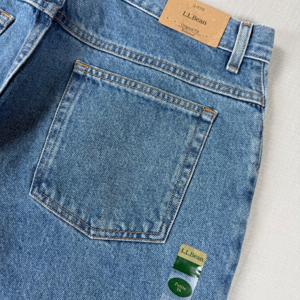 NEW LL Bean Original Fit Relaxed Jeans Womens Size 16 Petite Blue High Rise Mom
